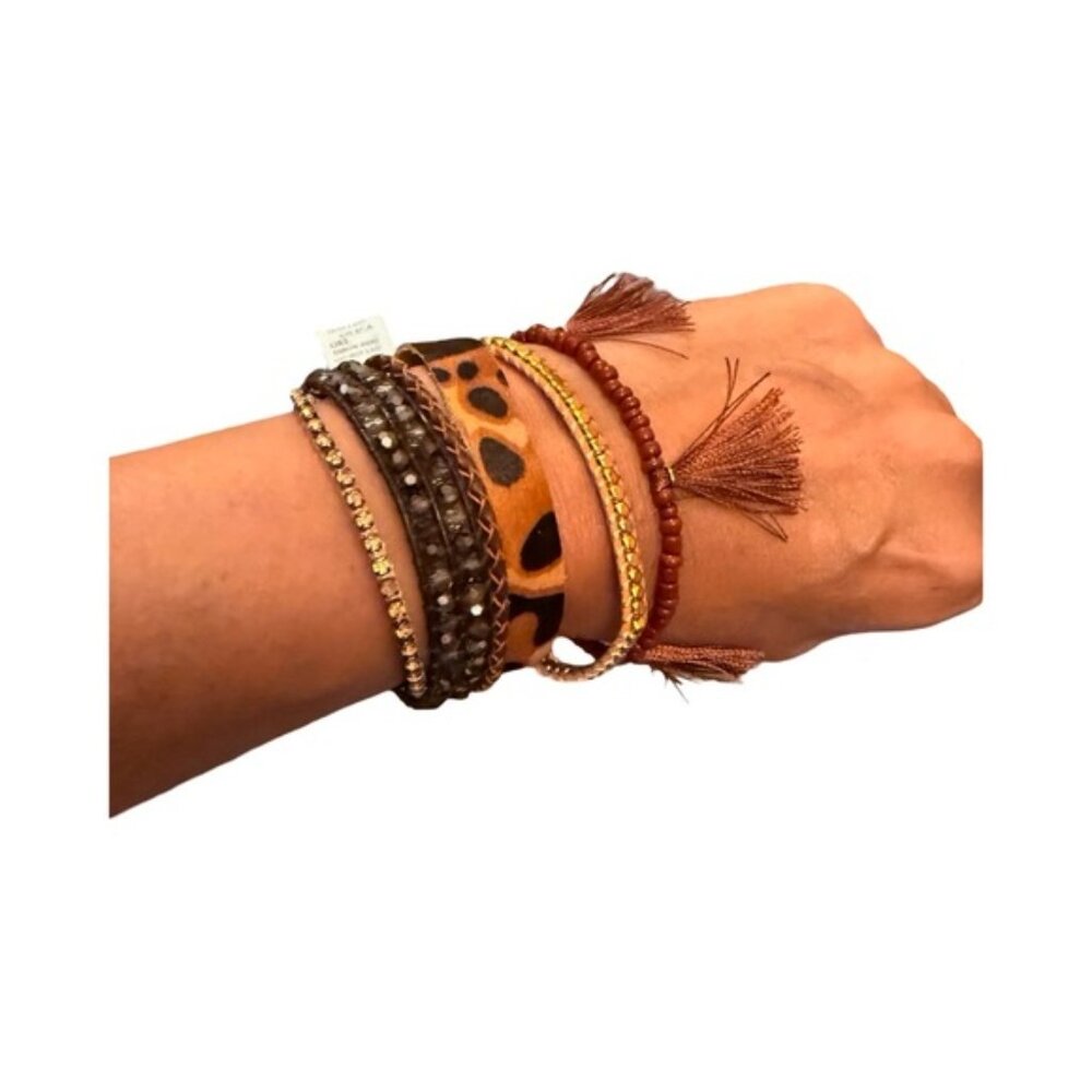 Victoria Emerson Multi-Strand Boho Bracelet – Animal Print, Tassels, Chains | Ha